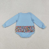 LR2441 baby girls long sleeve embroidered pumpkin blue romper