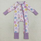 LR2442 baby girls long sleeve colorful pumpkin purple zipper romper