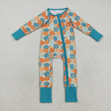 LR2461 baby Halloween pumpkin zipper green blue romper