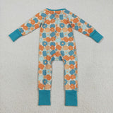 LR2461 baby Halloween pumpkin zipper green blue romper
