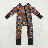 LR2464 baby Halloween pumpkin star zipper black romper