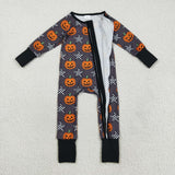 LR2464 baby Halloween pumpkin star zipper black romper