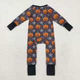 LR2464 baby Halloween pumpkin star zipper black romper