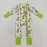 LR2481 baby girls Christmas deer tree zipper green romper