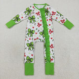 USA LR2482 baby girls Christmas red green bow zipper floral romper