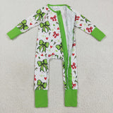 USA LR2482 baby girls Christmas red green bow zipper floral romper