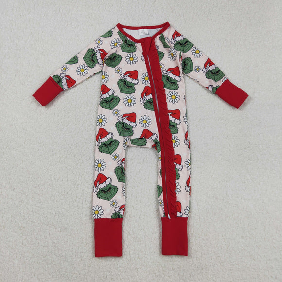 LR2489 baby boys Christmas flower zipper red floral romper