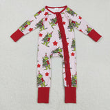 LR2496 baby girls Christmas tree red floral zipper romper