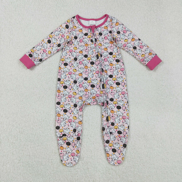 LR2506 baby girls Halloween ghost pink zipper romper