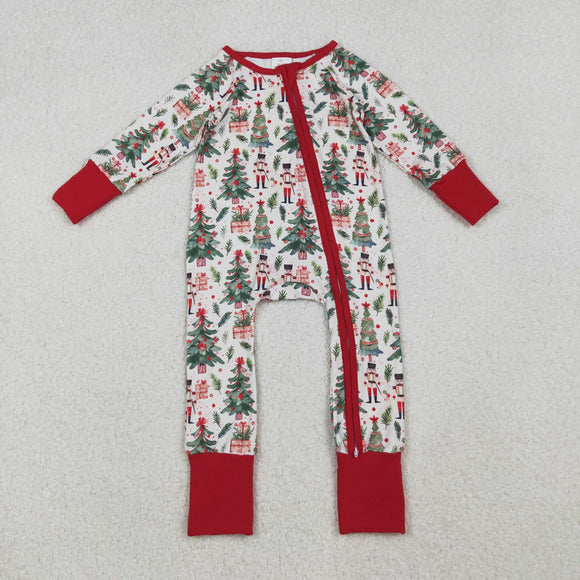 LR2507 baby girls Christmas Soldier tree zipper romper