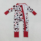 LR2512 baby girls Cheer bow red floral zipper romper