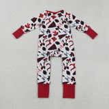LR2512 baby girls Cheer bow red floral zipper romper