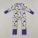 LR2513 baby girls Cheer bow purple floral zipper romper