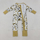 LR2515 baby girls Cheer bow yellow green floral zipper romper