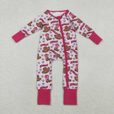 LR2516 baby girls Howdy boot rose zipper romper
