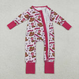 LR2516 baby girls Howdy boot rose zipper romper