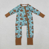 LR2517 baby boys Howdy boot blue brown zipper romper