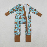 LR2517 baby boys Howdy boot blue brown zipper romper