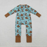 LR2517 baby boys Howdy boot blue brown zipper romper