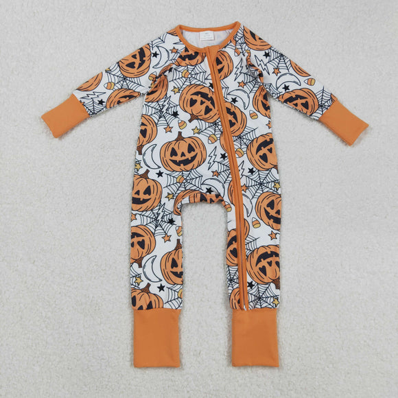 LR2528 baby girls Halloween pumpkin orange zipper romper