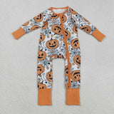 LR2528 baby girls Halloween pumpkin orange zipper romper