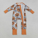 LR2528 baby girls Halloween pumpkin orange zipper romper