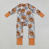 LR2528 baby girls Halloween pumpkin orange zipper romper