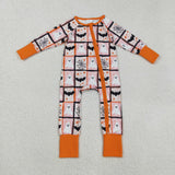 LR2539 baby boys Halloween bat ghost orange zipper romper