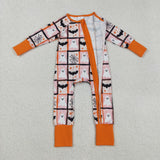 LR2539 baby boys Halloween bat ghost orange zipper romper
