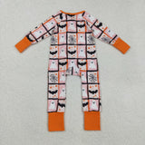 LR2539 baby boys Halloween bat ghost orange zipper romper
