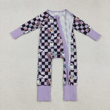 LR2541 baby girls Halloween BOO ghost purple zipper romper