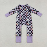 LR2541 baby girls Halloween BOO ghost purple zipper romper