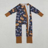 LR2543 baby boys football brown zipper romper