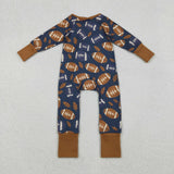 LR2543 baby boys football brown zipper romper