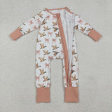 LR2545 baby girls duck bow floral zipper romper