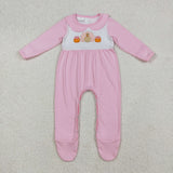 LR2563 baby girls pumpkin embroidered turkey pink romper