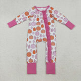 LR2566 baby girls Halloween pumpkin rose floral zipper romper