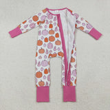 LR2566 baby girls Halloween pumpkin rose floral zipper romper