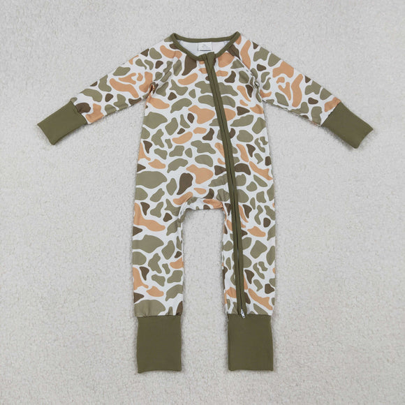 LR2578 baby boys Camogreen zipper romper
