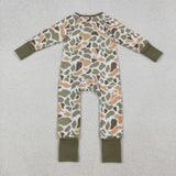 LR2578 baby boys Camogreen zipper romper