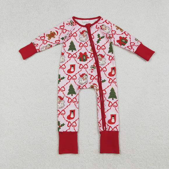 LR2632 baby girls Christmas zip red romper