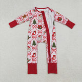 LR2632 baby girls Christmas zip red romper