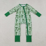 LR2654 baby girls green bow zip romper