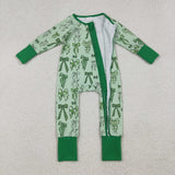 LR2654 baby girls green bow zip romper