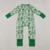 LR2654 baby girls green bow zip romper