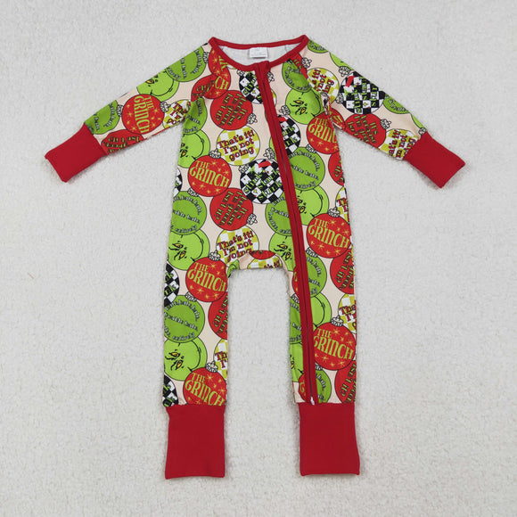 LR2658 baby girls Christmas green red zip romper