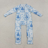 LR2661 baby castle zip blue romper