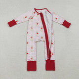 LR2681 baby girls Valentine's Day puppy checkered floral zip romper