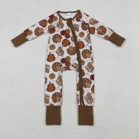 LR2690 baby Thanksgiving turkey zipper  romper