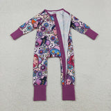 LR2732 baby girls cartoon purple long sleeve zipper romper